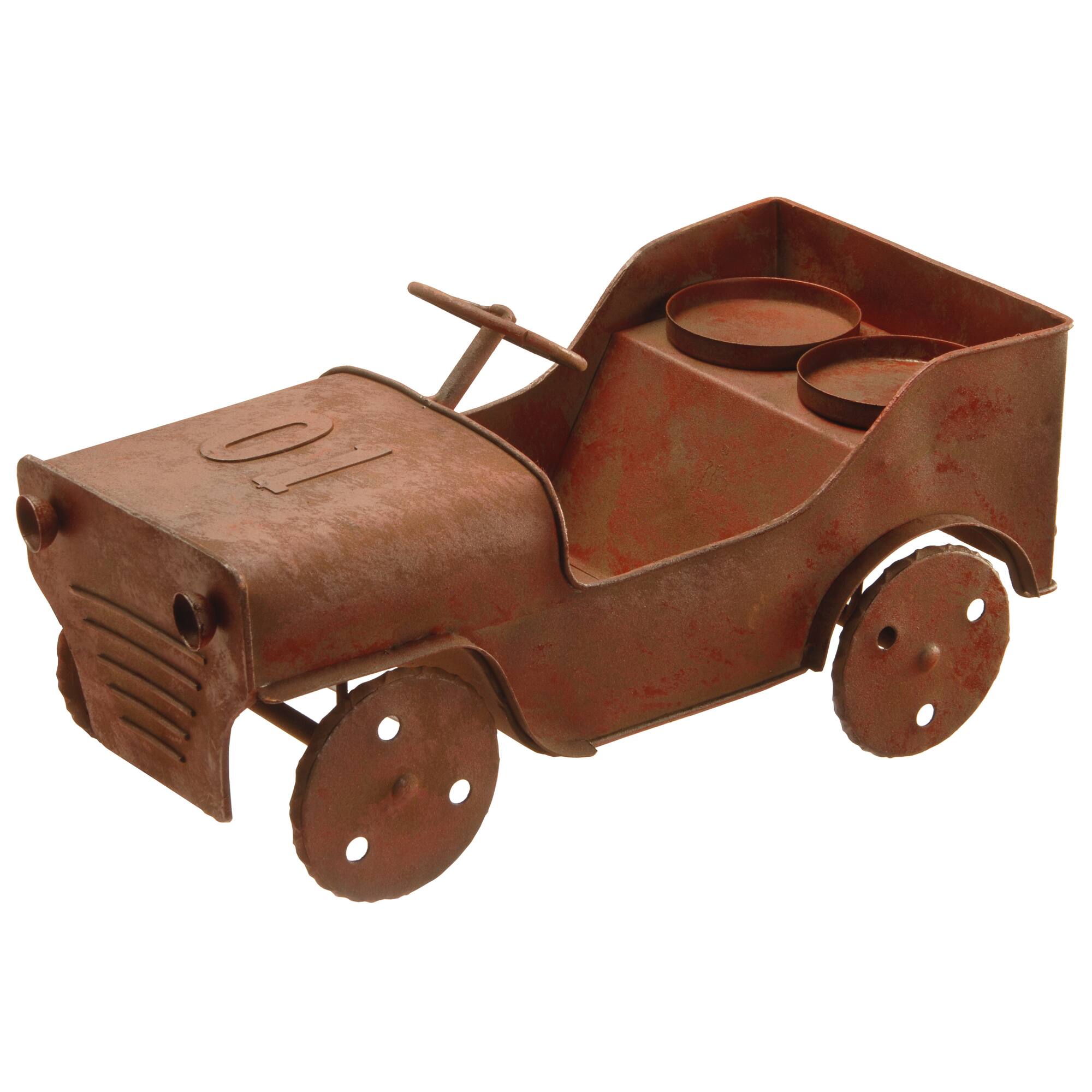 14" Metal Car Lawn Ornament & Candleholder